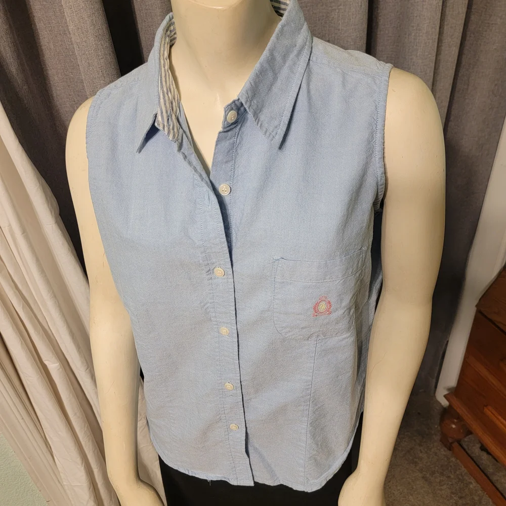 Vtg Y2K 90's Bugle Boy‎ For Her Sleeveless Button-Up Oxford Top Size M Y2K